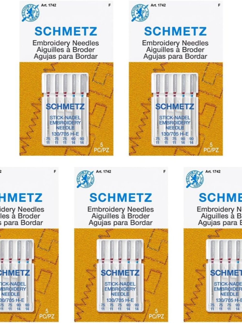 Embroidery Sewing Machine Needles - Precision Needles, Assorted Sizes, 5- Needle
